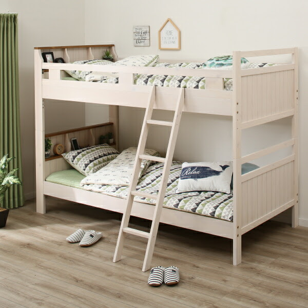 配送員設置 すのこ二段ベッド Nフレック ニトリ タブレット対応 ホワイトウォッシュとナチュラルオイル塗装の組み合わせが素敵なフレンチカントリーテイストのすのこ2段ベッド ニトリ ニトリ 2段ベッド ベッド 5年保証