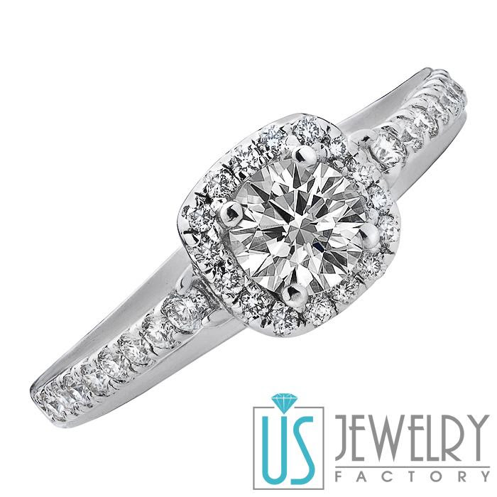 Round Cut Halo Set 2.61 Carat Diamond Engagement Ring 14k White Gold ...