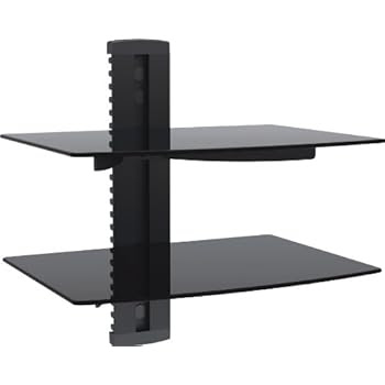 Designer Habitat: 2 x Magnifique plateau noir flottant conçu en verre trempé pour les lecteurs de DVD, consoles de jeux, accessoires TV