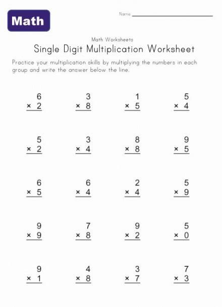  one digit multiplication worksheets printable