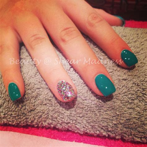 acrylic nail extensions  glitter ring finger design