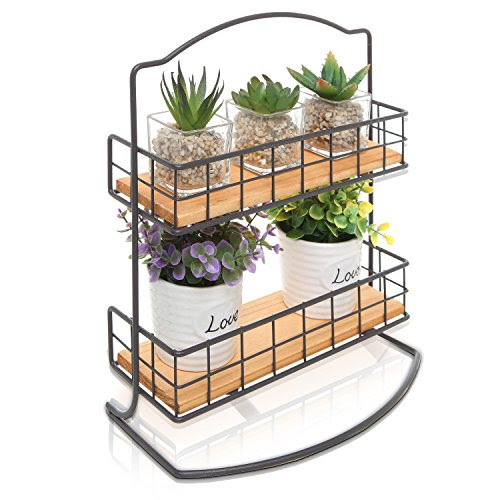 2 Tier Black Metal Brown Wood Shelves Kitchen Spice Rack / Decorative
Small Succulent Plant Display Stand