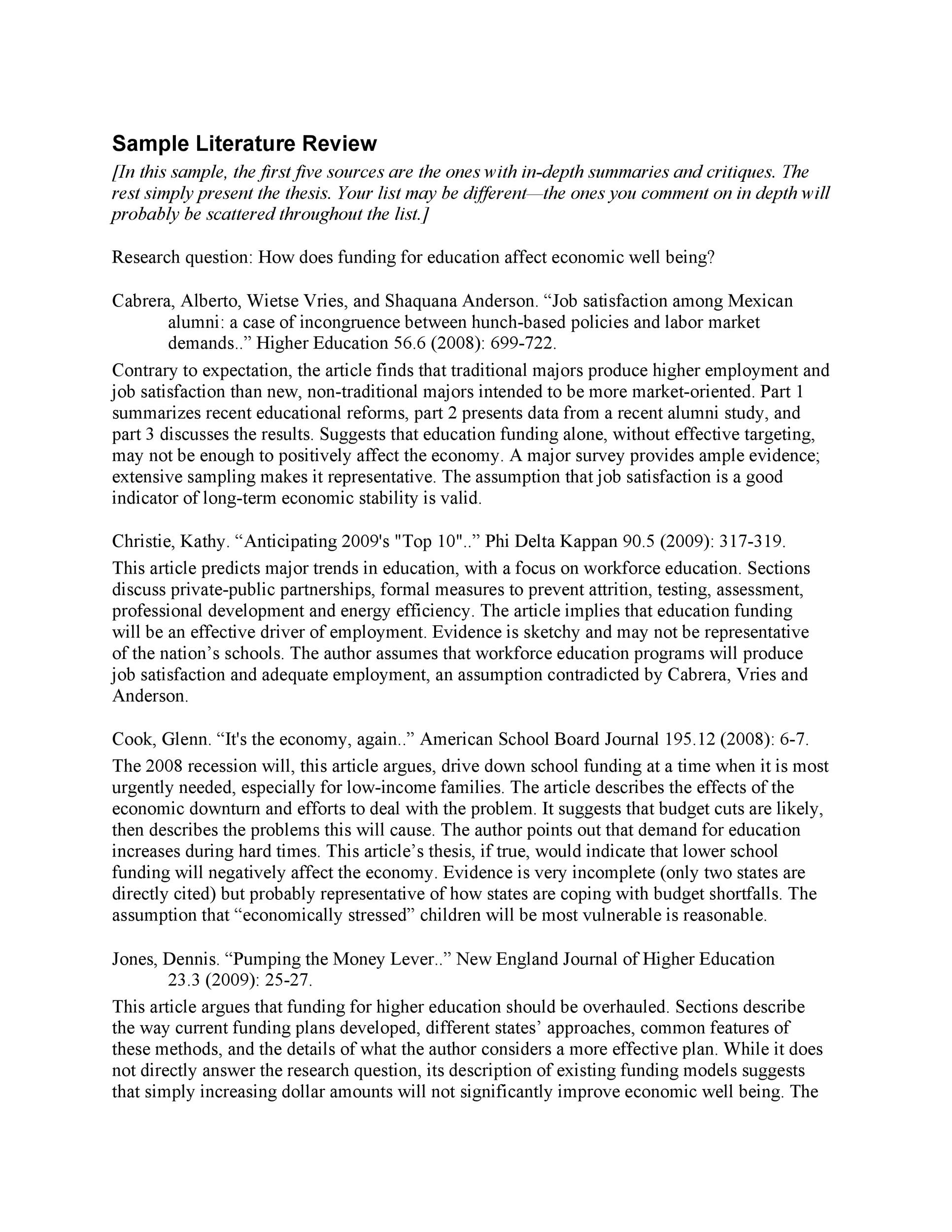 literature review summary template