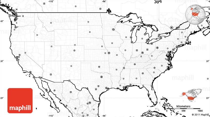 Blank Simple Map of United States, no labels