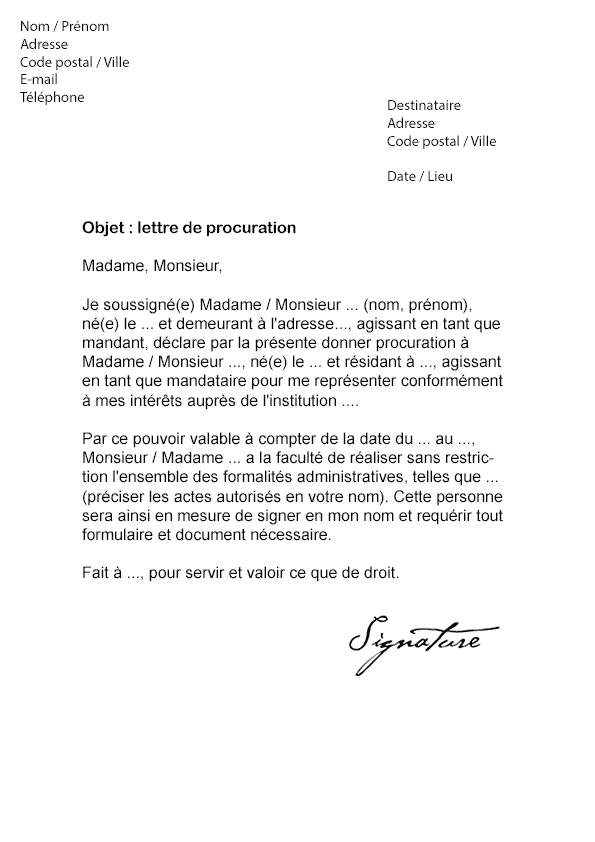 Lettre de procuration Administrative - Modèle de Lettre