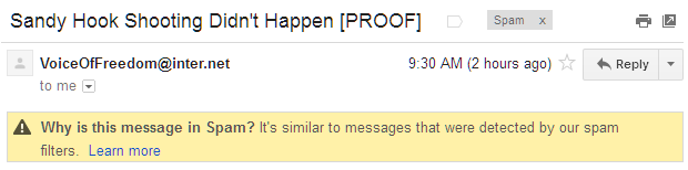Screenshot showing mail in Gmail spam folder