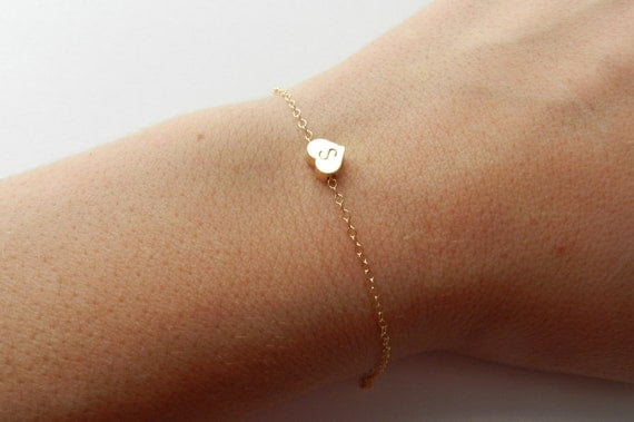 Katie. Handstamped heart bracelet on 14k gold filled chain