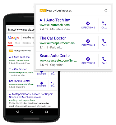 google adwords three-pack location ads