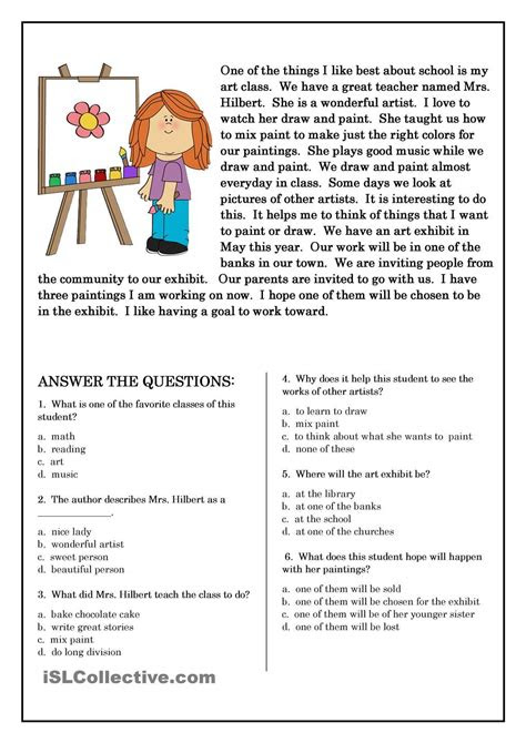 Reading comprehension is a crucial skill that plays a significant role in a child's overall academic success. esl reading comprehension 2nd grade reading worksheets comprehension