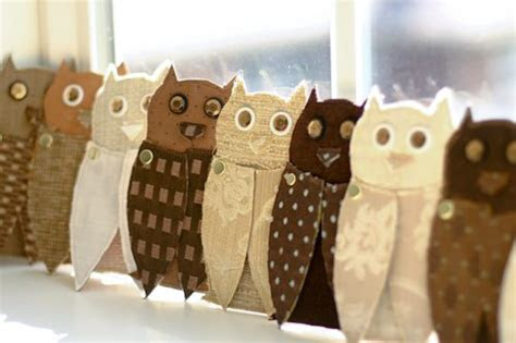upcycled fabric paper owls flax twine