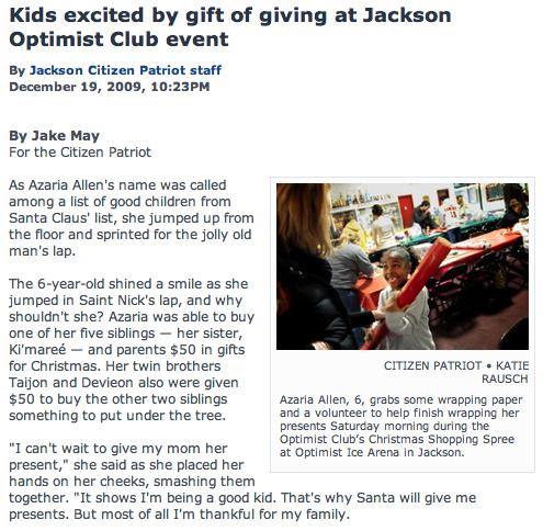 Children's Christmas Shopping Spree