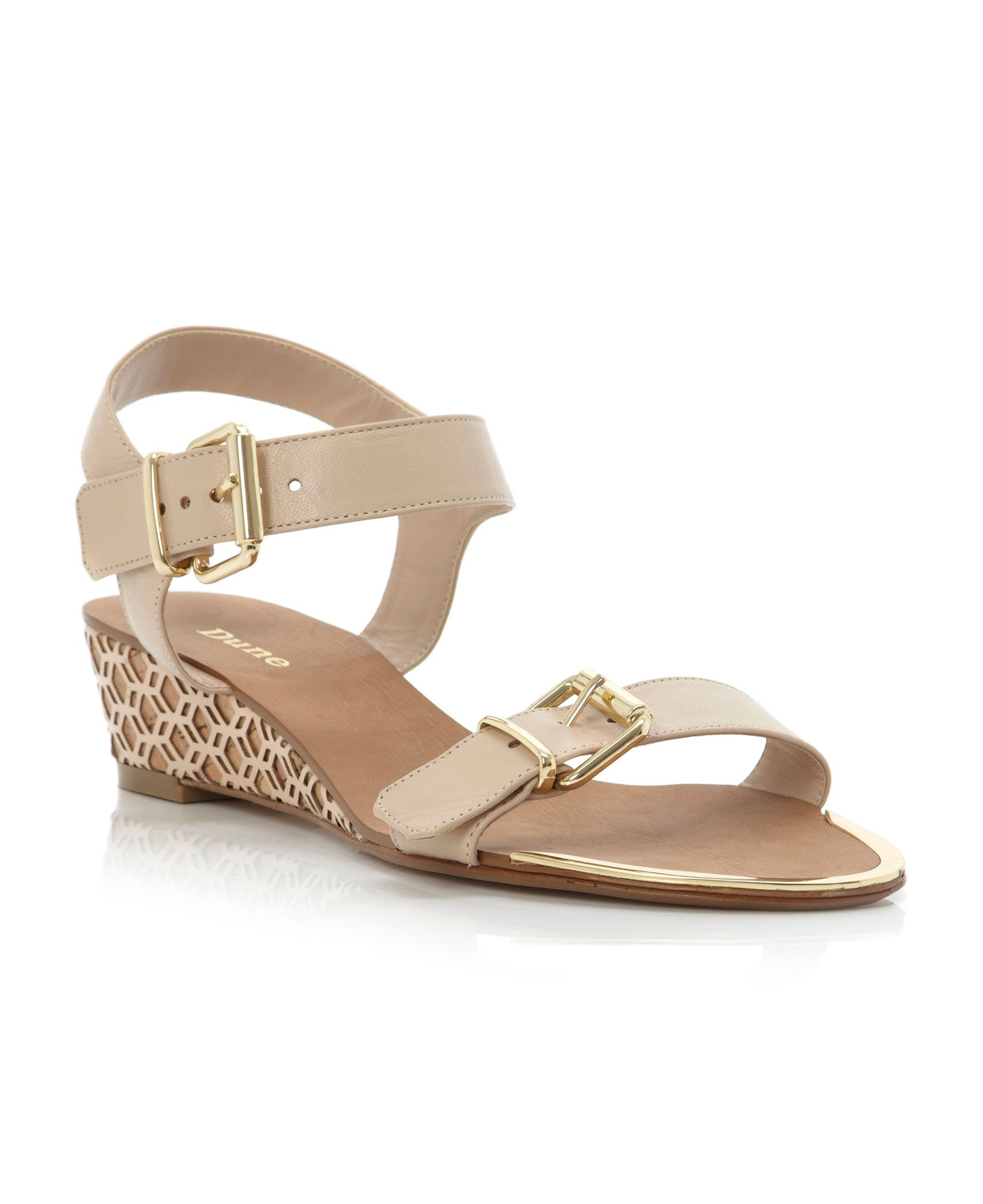 Dune Geesha Laser Low Wedge Sandals in Brown (Blonde) | Lyst