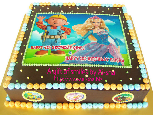 Birthday Cake Edible Image Bob the Builder & Barbie