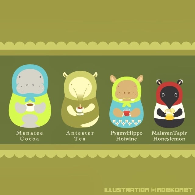 動物イラストno 233 動物マトリョーシカとホットドリンク イラスト制作moekonet