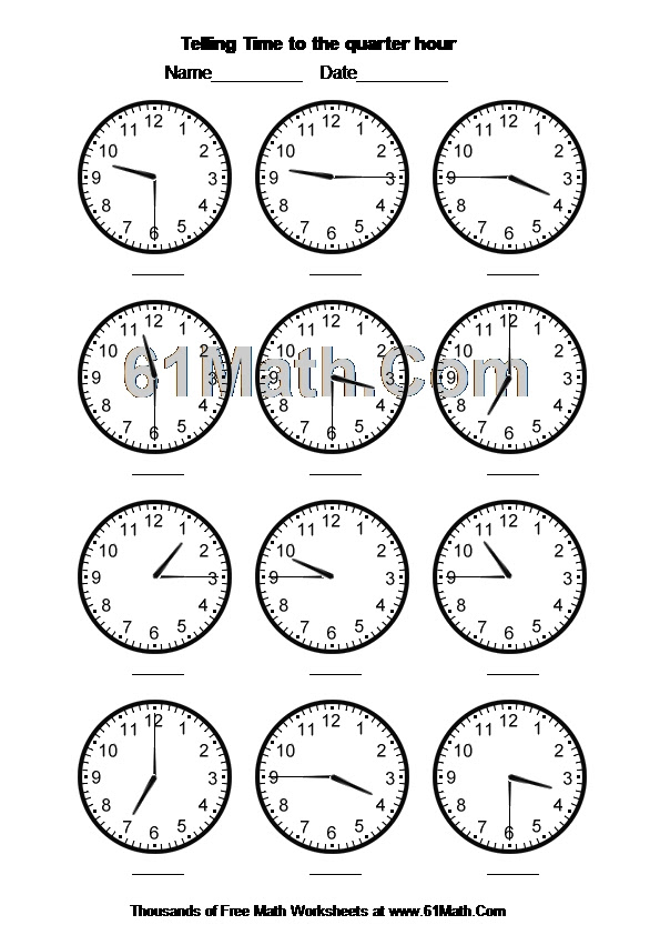 Telling Time to the quarter hour | Create Your Own Math ...