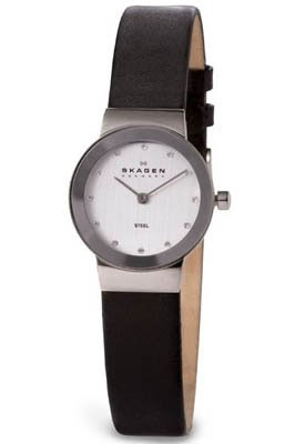 Best Review Skagen Women's 358XSSLBC Steel Collection Black Leather Glitz Watch