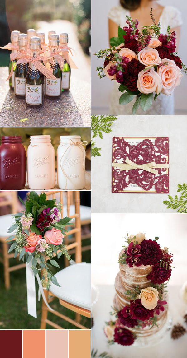 2017 burgundy and peach wedding color ideas