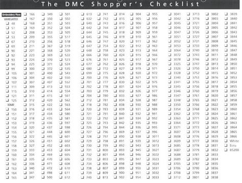  printable dmc color chart numbers and names