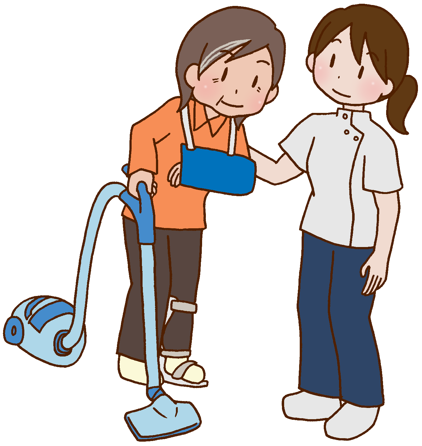 Otナガミネのリハビリイラスト集 リハビリ リハビリテーション 作業療法士 作業療法 Ot 家事動作 Iadl 掃除機 アームスリング Shb Afo シューホーンブレース 短下肢装具 プラスチック製下肢装具 訪問リハビリ 主婦