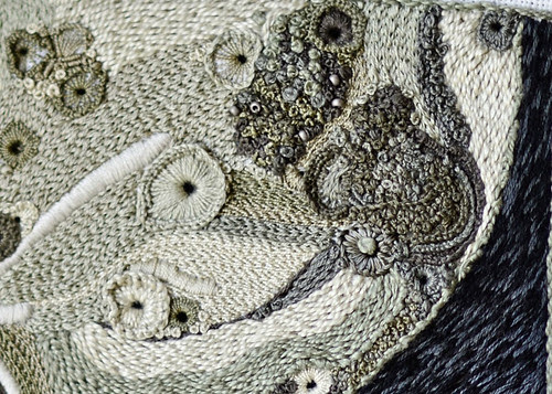 High Texture Hand Embroidery of the Moon - Detail