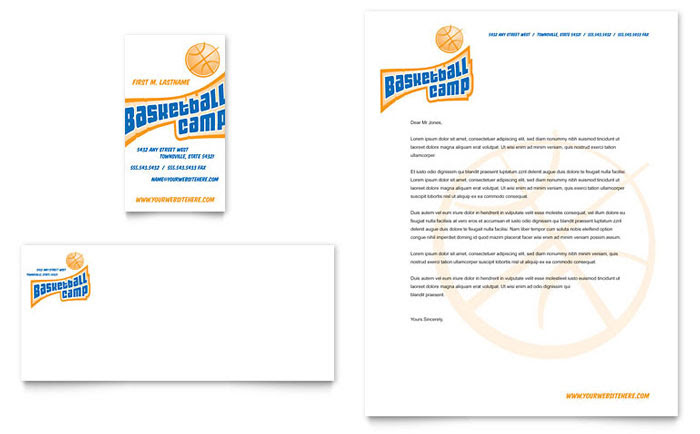 Basketball Sports Camp Business Card & Letterhead Template 