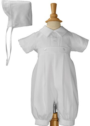 White Christening Baptism Gabardine Coverall - Size 6 Month