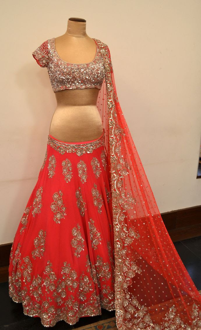Manish malhotra coral lehenga at ensemble