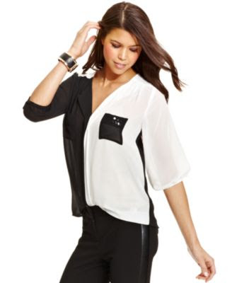 ... Top, Three-Quarter Sleeve Sheer Striped Blouse - Juniors Tops - Macy's