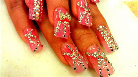 nail rhinestone designs part  acrylic applicaiton youtube