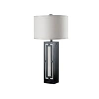 Kenroy Home Latcher 30 inch table lamp with oil rubbed bronze finish and white textured drum shade