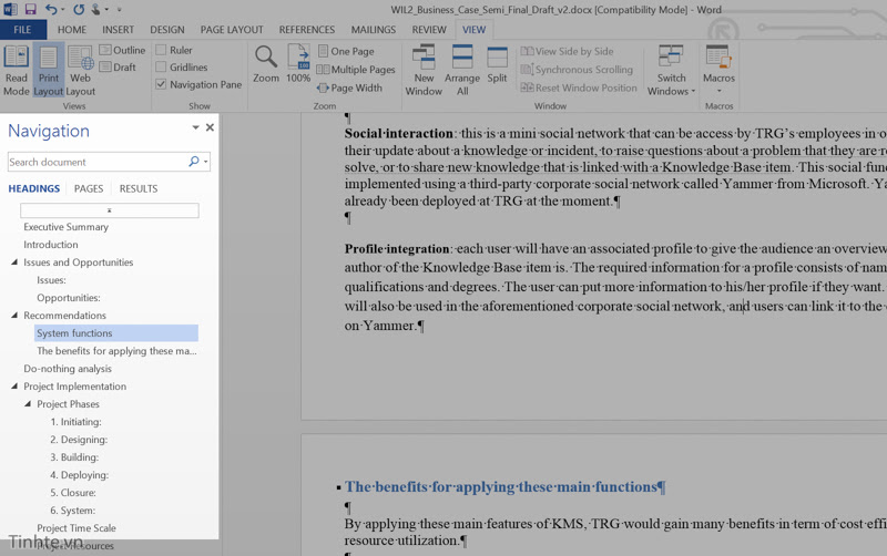 cấu trúc tài liệu word 2013