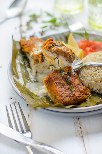 Cambodian Fish Amok wrapped in banana leaves