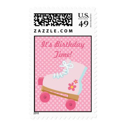 Pink Dots Rollerskate Birthday Postage