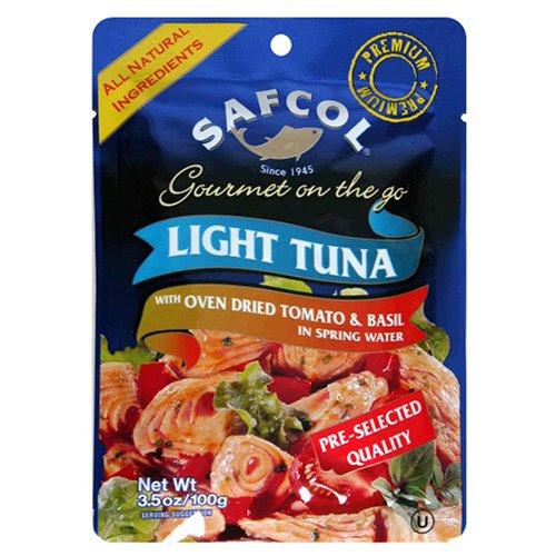 SAFCOL Gourmet on the Go Chunk Light Tuna with Oven Dried Tomato and Basil in Spring Water, 3.5-Ounce Pouches (Pack of 12)