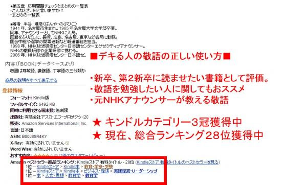 キンドル電子書籍 デキる人の敬語の正しい使い方 著者半谷 進彦が４月２８日にキンドルランキングで３つのカテゴリーで１位を獲得 教育 学参 受験 実践経営 リーダーシップ 教育学 で１位獲得中 株式会社クリエイターズギルド プレスリリース配信代行