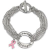 With Courage and Strength Pink Ribbon Bracelet