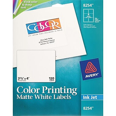 Avery® 8254 Color Printing Matte White Inkjet Shipping Labels, 3-1/3