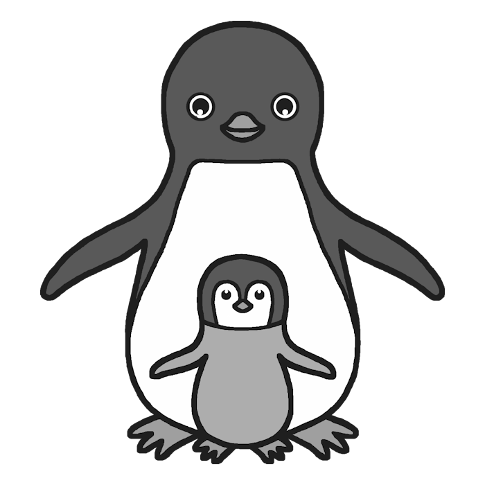ペンギン モノクロ 親子 かわいい動物の無料イラスト素材