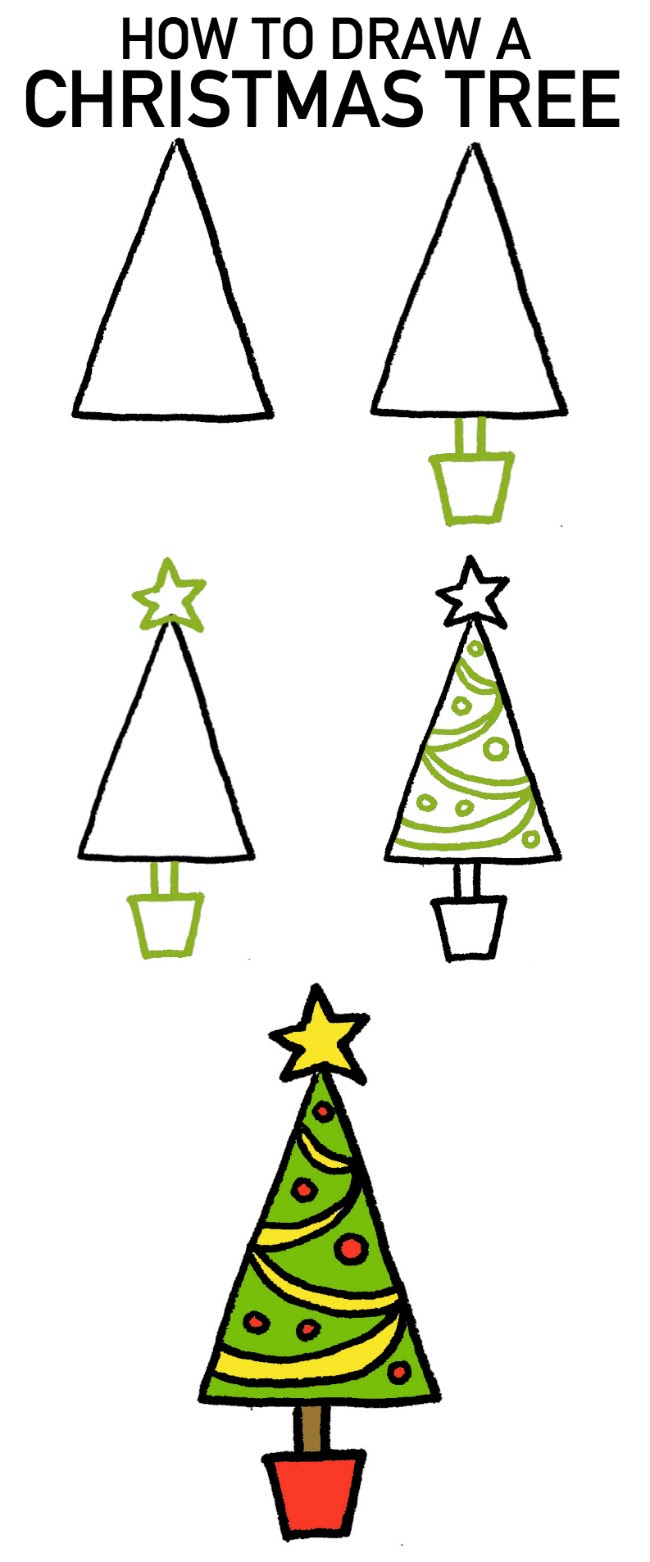 650x1562 How to Draw a Christmas Tree 4 Cartoon Tutorials Christmas tree