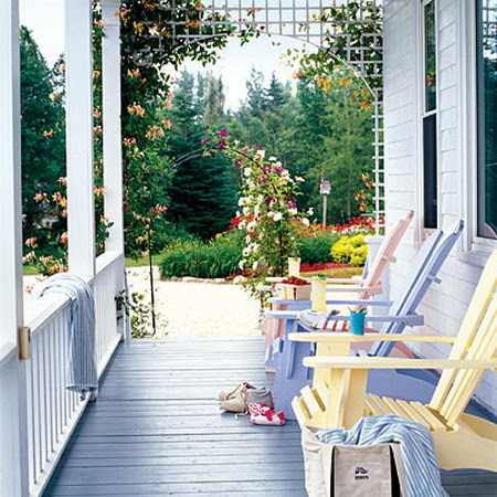 pastel porch with portals of climbing roses