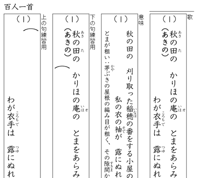 冬休み 百人一首を覚えよう 時空先生の漢字マラソンプリント