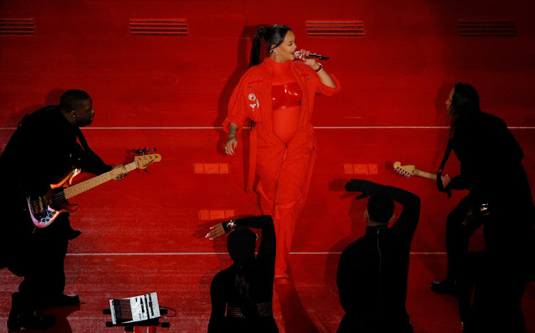 Rihanna performs during the halftime show.