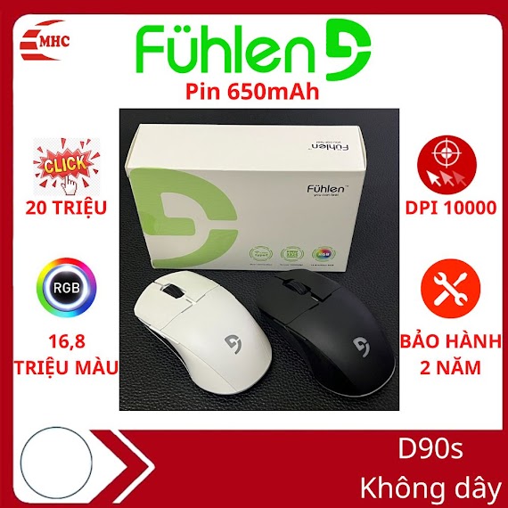 Chuột Gaming Không Dây Fuhlen D90S Rgb, Dpi 10000, Pin 650Mah Dual Mode 2.4G/Type - C Hàng Chính Hãng