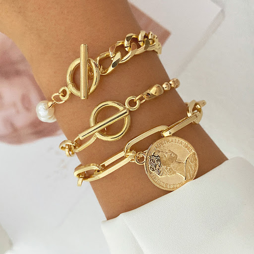 Title 6, 4-Piece Set Chain Metal Chain Bracelet. Versati...