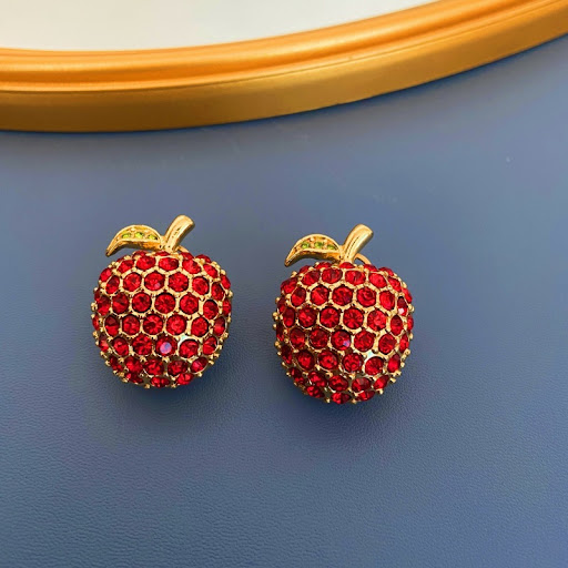 Title 9, Full-jeweled fruit stud earrings for women, add...