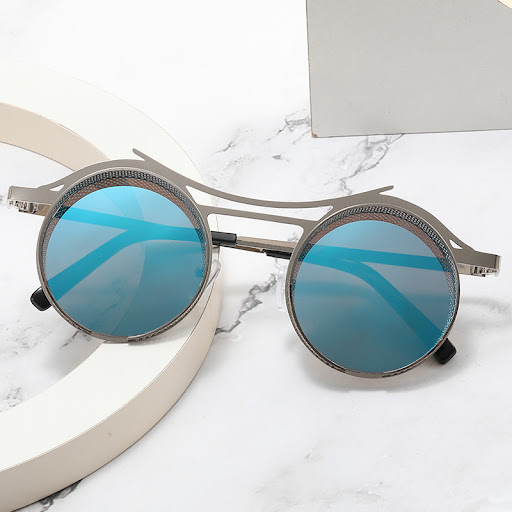 Title 6, Mens Fashion Retro Steampunk Round Frame Hollo...
