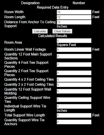 Drop Ceiling Calculator