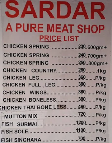 Sardar A Pure Meat Shop menu 