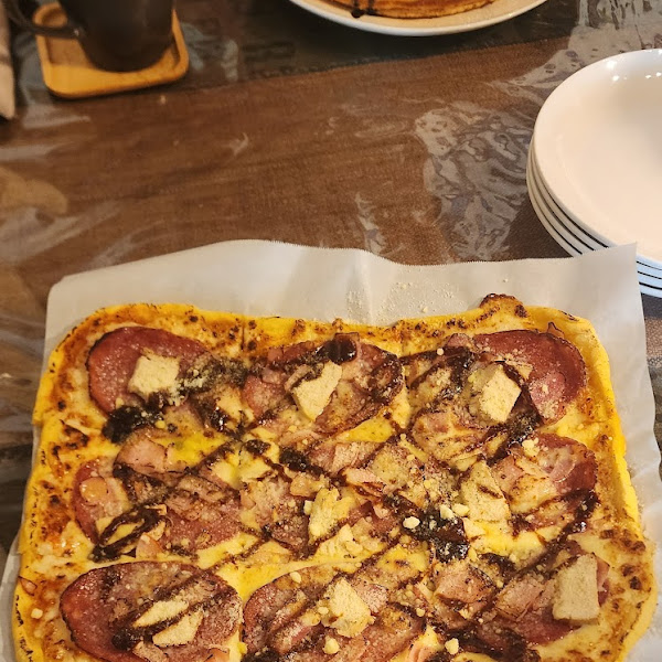 GF meatlovers pizza. Very tasty.  Advertised as small, but massive sizing.