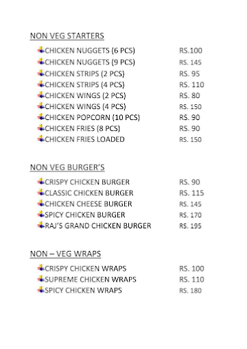 Raj's Burger point menu 